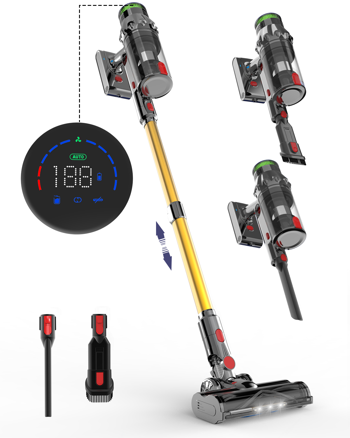 Cotiro 450W 38Kpa Vacuum Cleaner with LED Touch Screen, 8-in-1 Lightweight Charging Stick Vacuum Cleaner
