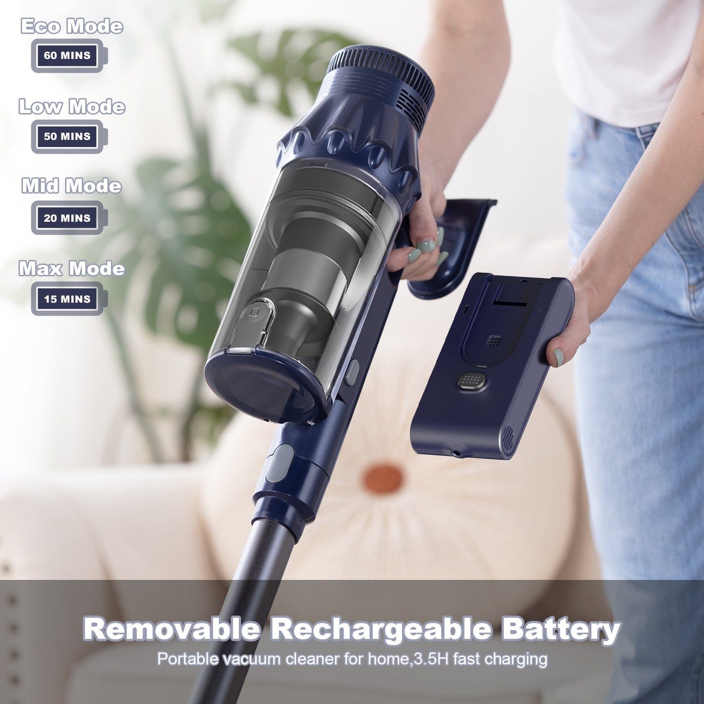 Cotiro 450W 38Kpa Vacuum Cleaner with LED Touch Screen, 8-in-1 Lightweight Charging Stick Vacuum Cleaner