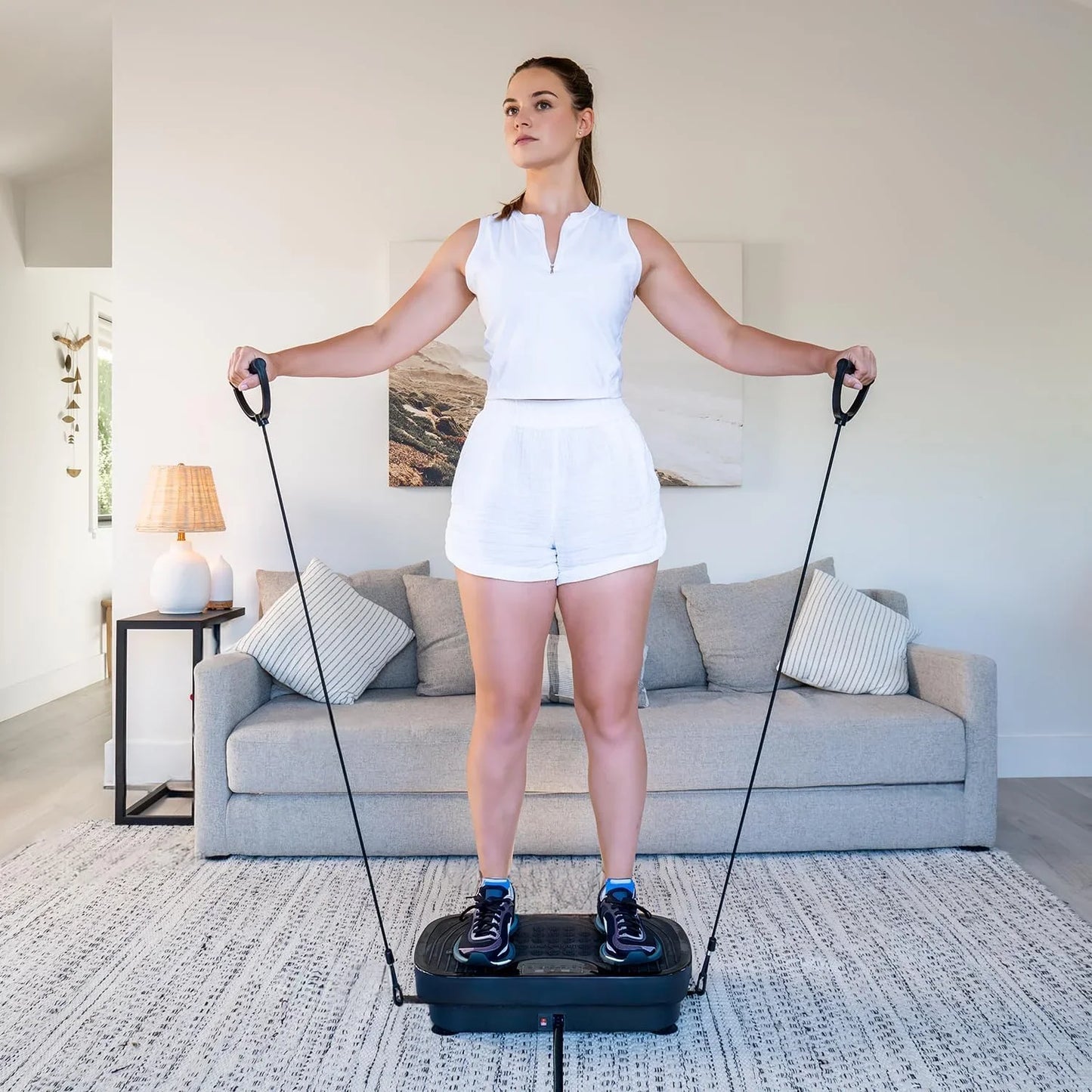 3D Vibration Plate Exercise Machine, Pilates Board, Exercise Equipment with Loop Bands, Home Gym, Lymphatic Drainage Massager for Weight Loss, Workout, Shaping, Wellness, Recovery, Training, Black