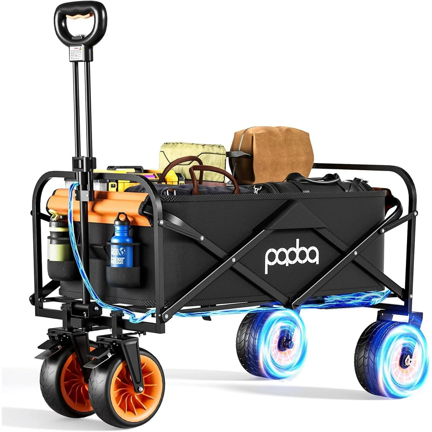 Electric Wagons Carts Foldable, Utility Cart, Beach Cart Large Capacity, 300lbs Grocery Cart with Big All-Terrain Wheels, Portable for Camping Outdoor Beach Fishing Picnic Sports Shopping (Black)