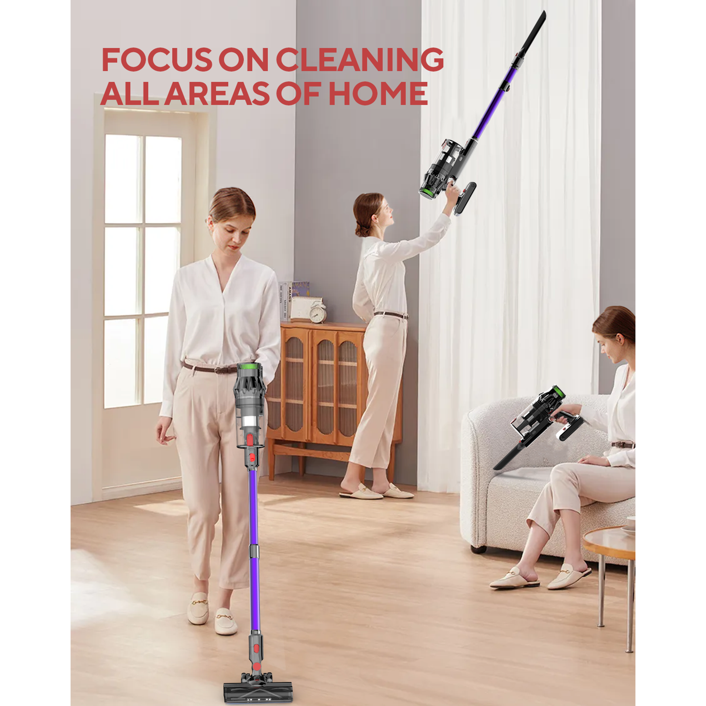 Cotiro 450W 38Kpa Vacuum Cleaner with LED Touch Screen, 8-in-1 Lightweight Charging Stick Vacuum Cleaner
