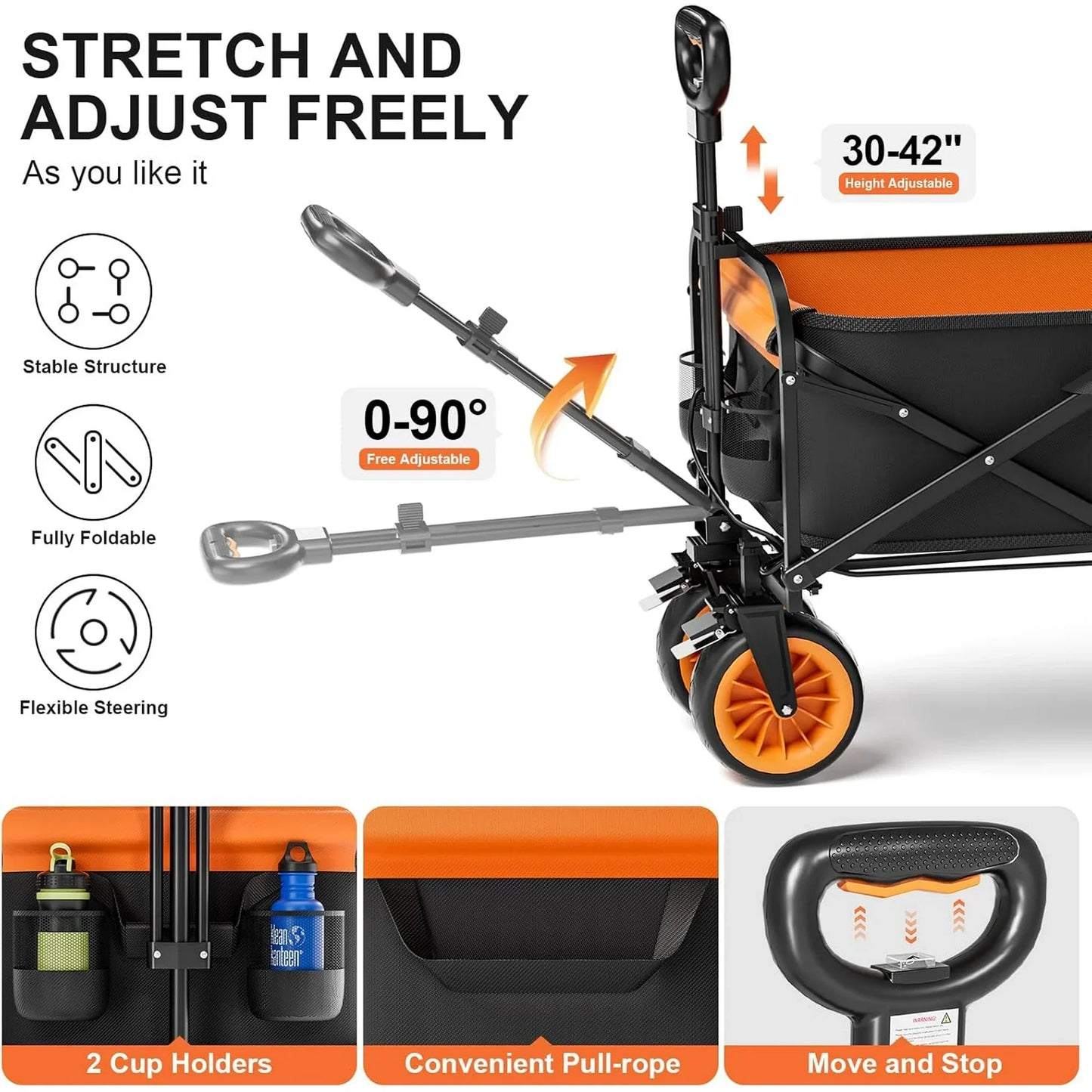 Electric Wagons Carts Foldable, Utility Cart, Beach Cart Large Capacity, 300lbs Grocery Cart with Big All-Terrain Wheels, Portable for Camping Outdoor Beach Fishing Picnic Sports Shopping (Black)