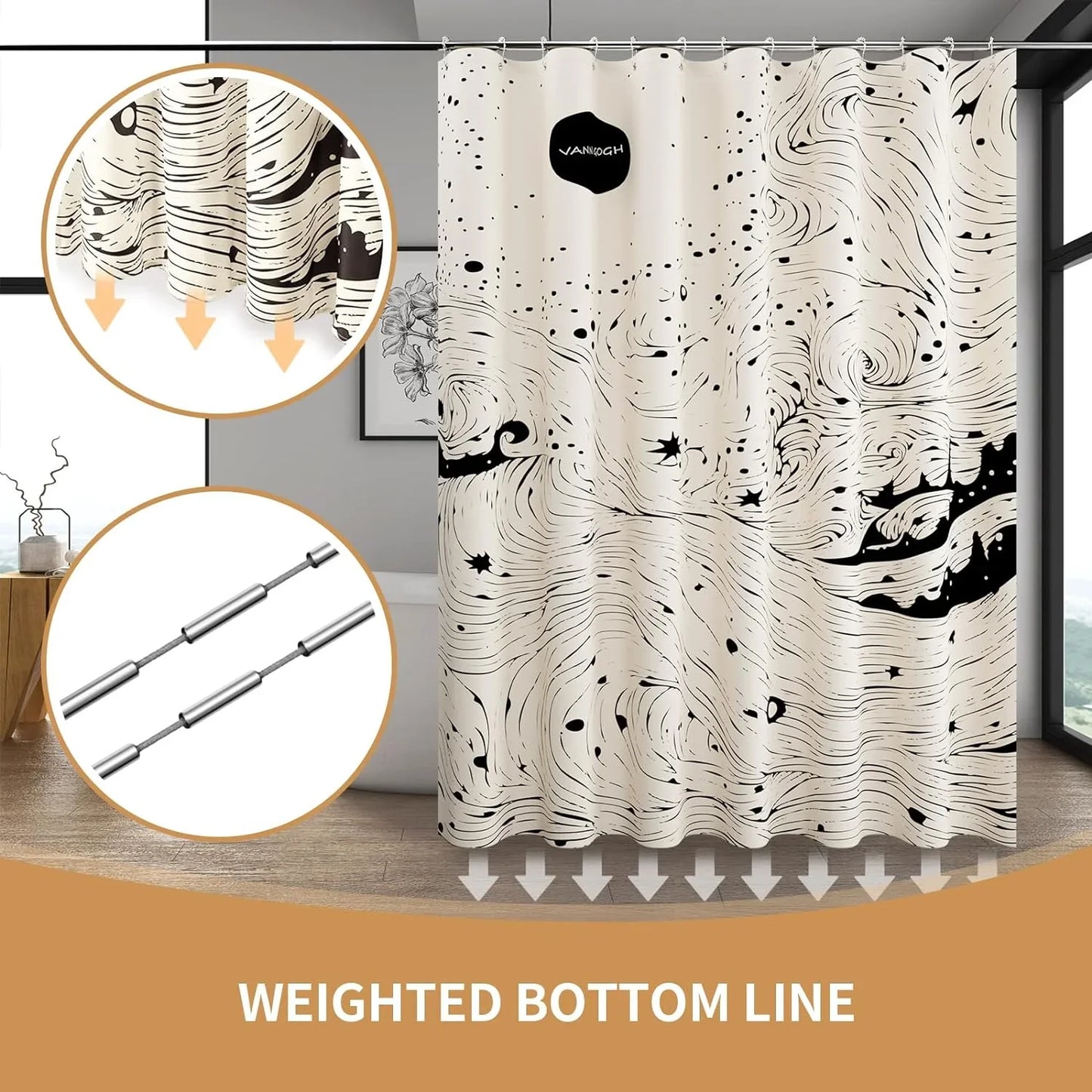 Shower Curtain with 12 Hooks Waterproof Curtain for Bathroom Modern Art Floral Polyester Fabric Abstract Shower Curtains 72x72