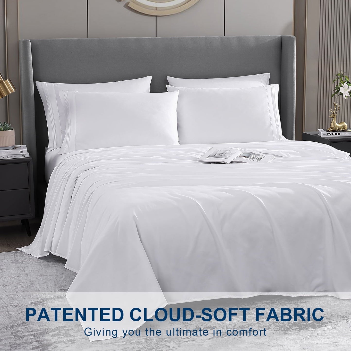 Cotiro 6 Piece Sheet Set King Size Hotel Luxury Sheet Set Deep Pocket Anti-Wrinkle Sheet Set