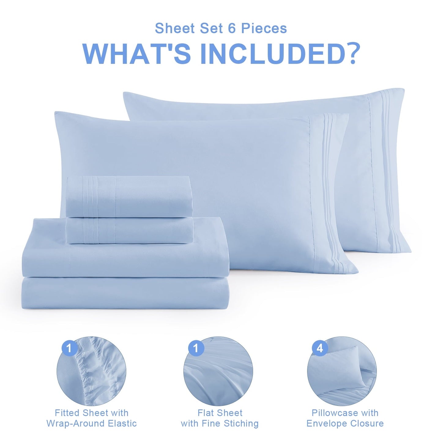 Cotiro 6 Piece Sheet Set King Size Hotel Luxury Sheet Set Deep Pocket Anti-Wrinkle Sheet Set