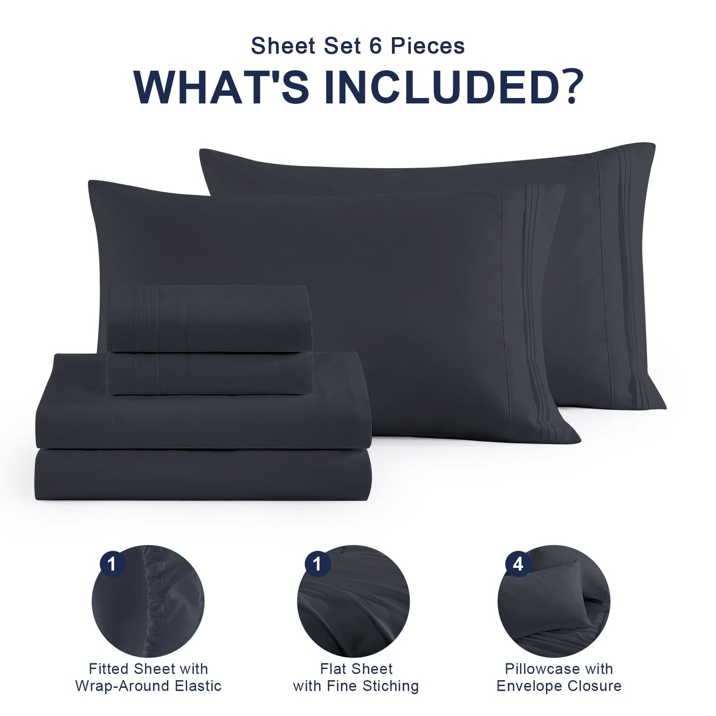 Cotiro 6 Piece Sheet Set King Size Hotel Luxury Sheet Set Deep Pocket Anti-Wrinkle Sheet Set