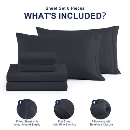 Cotiro 6 Piece Sheet Set King Size Hotel Luxury Sheet Set Deep Pocket Anti-Wrinkle Sheet Set