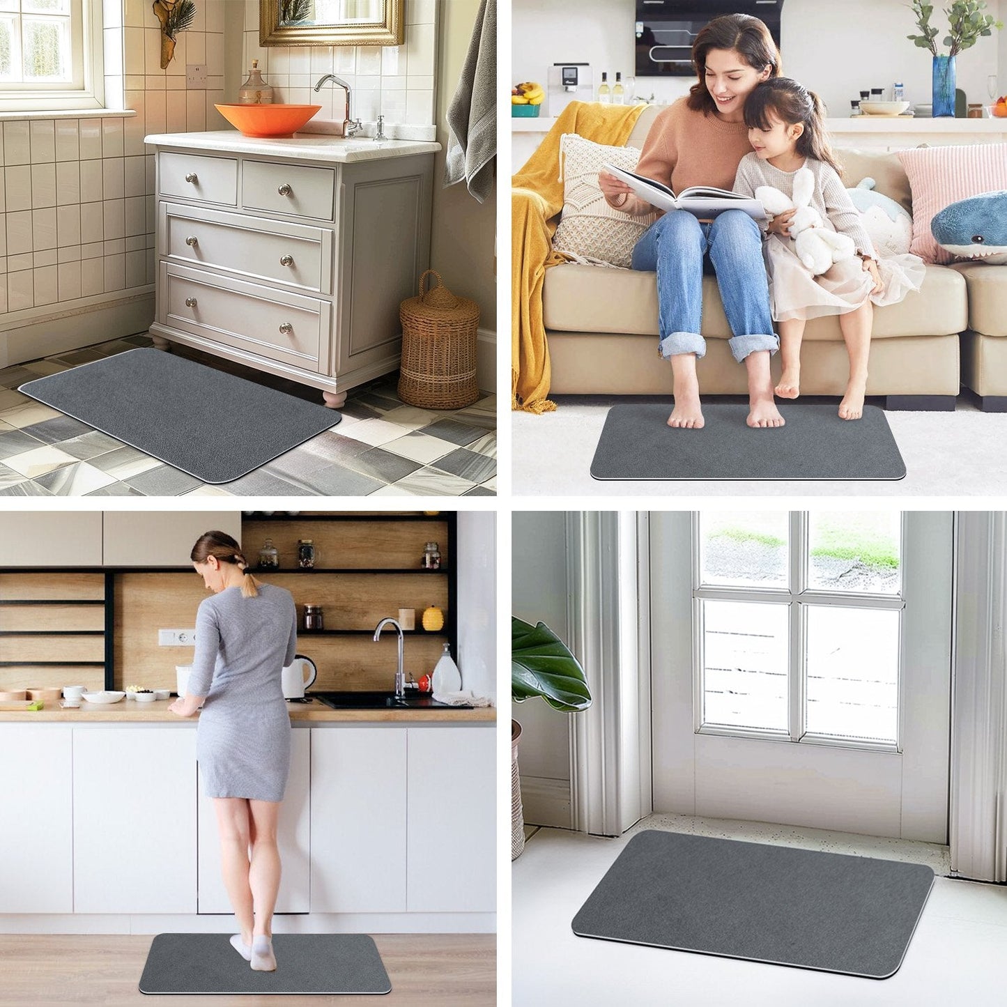 Cotiro Bathroom Carpet -Gray Memory Foam Bathroom Carpet, Suitable for Bathroom Flooring,Bathtub,Shower,Toilet and Decoration,Fast Water Absorption,Fast Dry