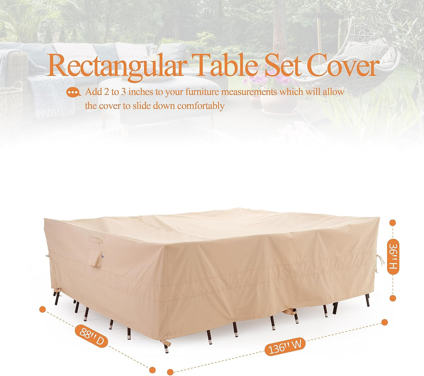 Patio Ottoman Covers Waterproof, Outdoor Coffee Table Cover Square, Fire Pit Table Cover Wind Resistant, UV Resistant
