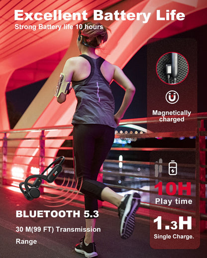 Cotiro Bone Conduction Headphones, Bluetooth 5.3 Open-Ear Headphones with Mic | MP3 Mode Built-in 32GB & 10Hrs Playtime, IP68 Waterproof Bone Conduction for Running, Cycling, Walking
