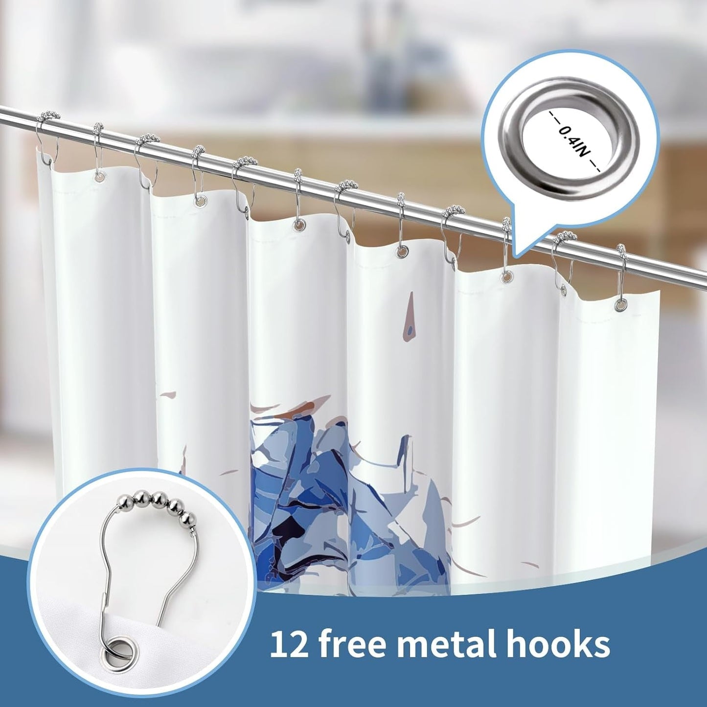 Shower Curtain with 12 Hooks Waterproof Curtain for Bathroom Modern Art Floral Polyester Fabric Abstract Shower Curtains 72x72