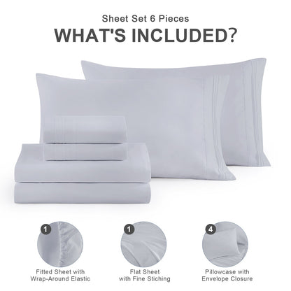 Cotiro 6 Piece Sheet Set King Size Hotel Luxury Sheet Set Deep Pocket Anti-Wrinkle Sheet Set