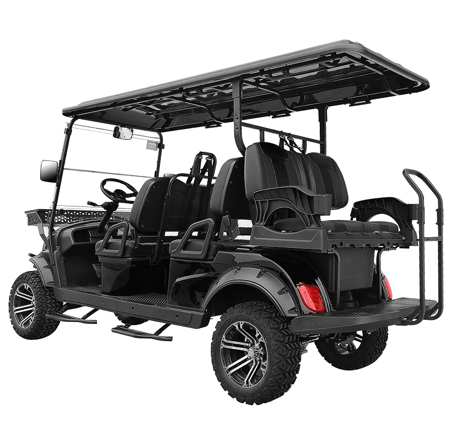 Luxury 6 Passenger Electric Cart, Lithium Battery, 48V 150AH, 40 Mile Driving Range, 5000W Electric Motor, 6 Seats, Golf Cart, Water Fall LED Lights, Electric Power Steering, Back Up Cam, Red