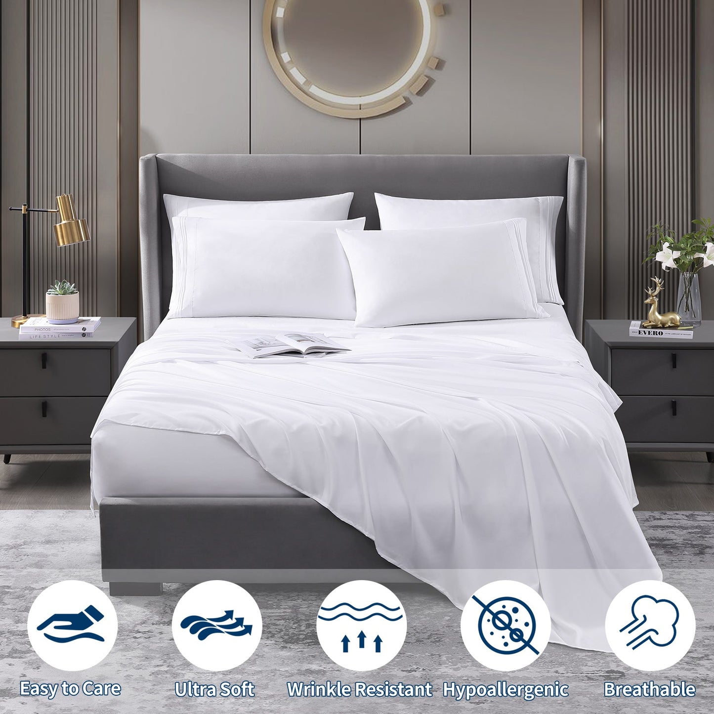 Cotiro 6 Piece Sheet Set King Size Hotel Luxury Sheet Set Deep Pocket Anti-Wrinkle Sheet Set