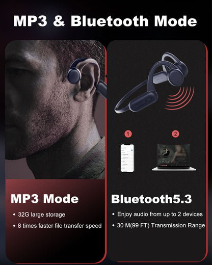 Cotiro Bone Conduction Headphones, Bluetooth 5.3 Open-Ear Headphones with Mic | MP3 Mode Built-in 32GB & 10Hrs Playtime, IP68 Waterproof Bone Conduction for Running, Cycling, Walking
