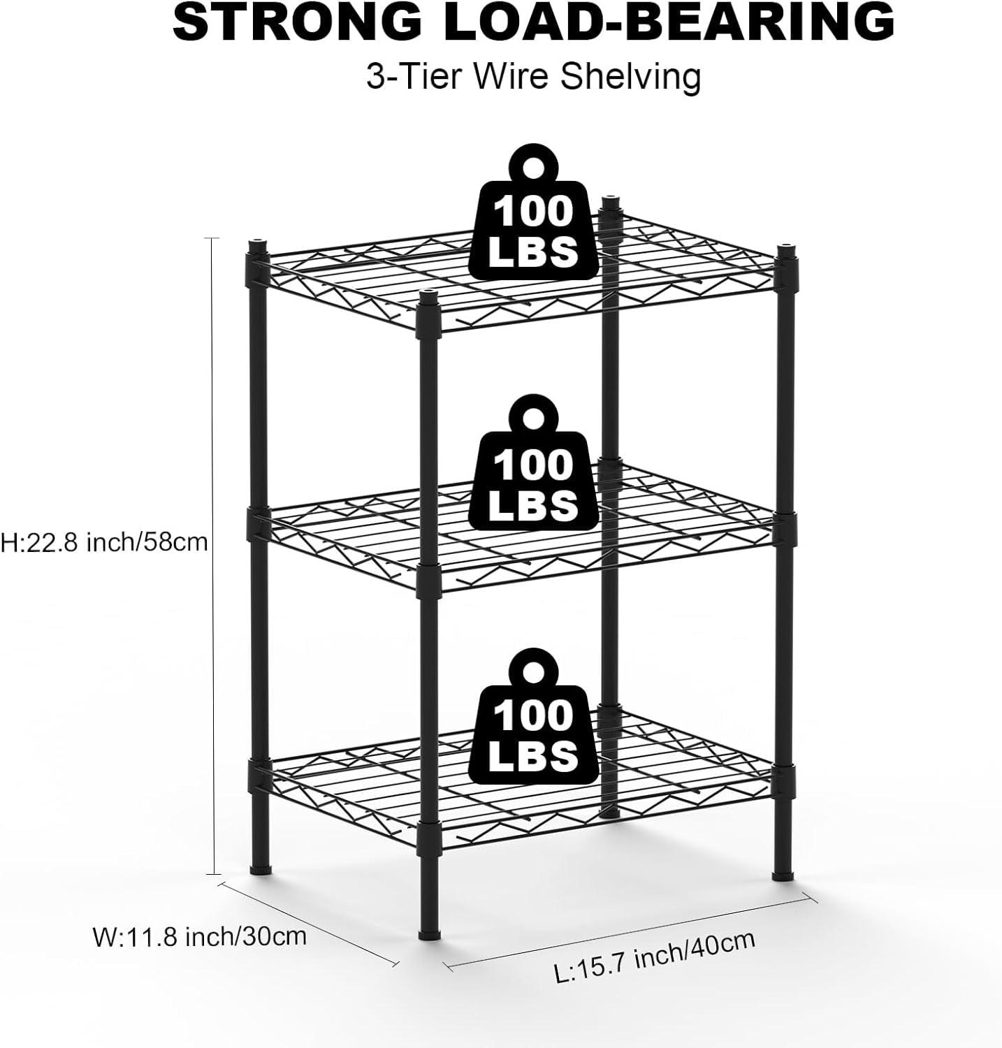 Cotiro 3-Tier Strong Storage Shelving Unit,Hollow Metal Wire Shelf with Anti-Sleep Feet,Indoor,Bathroom Black