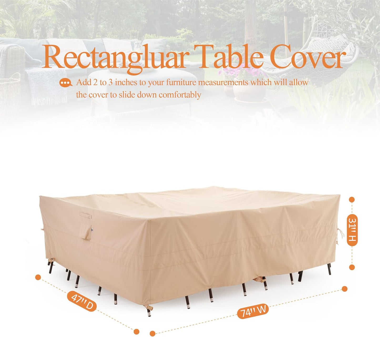 Patio Ottoman Covers Waterproof, Outdoor Coffee Table Cover Square, Fire Pit Table Cover Wind Resistant, UV Resistant