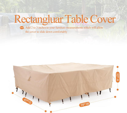 Patio Ottoman Covers Waterproof, Outdoor Coffee Table Cover Square, Fire Pit Table Cover Wind Resistant, UV Resistant