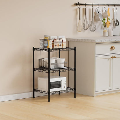 Cotiro 3-Tier Strong Storage Shelving Unit,Hollow Metal Wire Shelf with Anti-Sleep Feet,Indoor,Bathroom Black