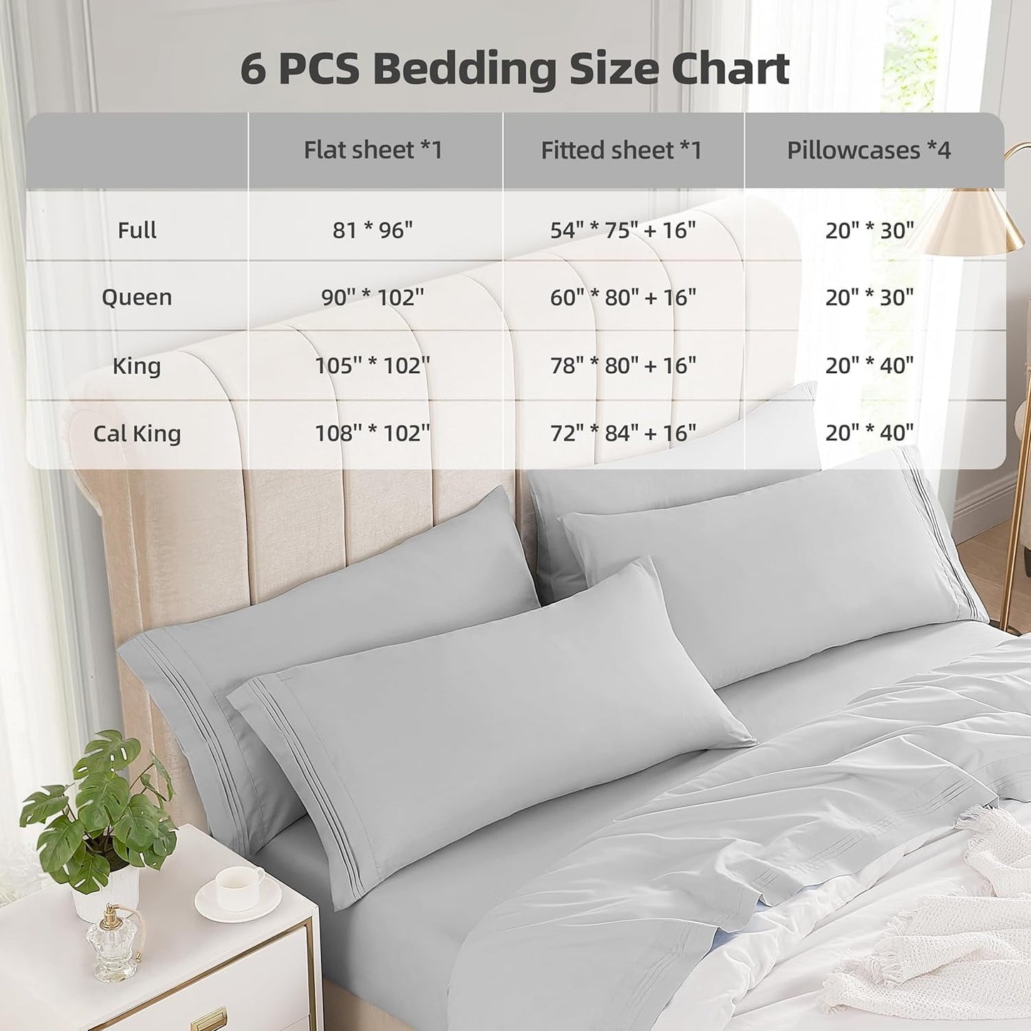 Cotiro 6 Piece Sheet Set King Size Hotel Luxury Sheet Set Deep Pocket Anti-Wrinkle Sheet Set