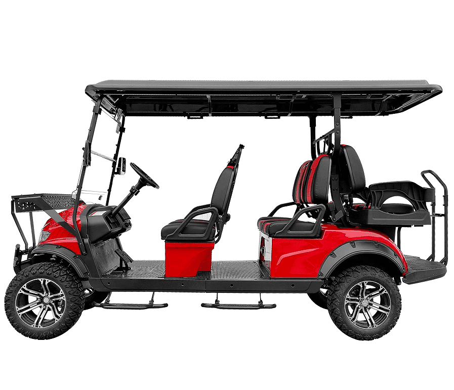 Luxury 6 Passenger Electric Cart, Lithium Battery, 48V 150AH, 40 Mile Driving Range, 5000W Electric Motor, 6 Seats, Golf Cart, Water Fall LED Lights, Electric Power Steering, Back Up Cam, Red