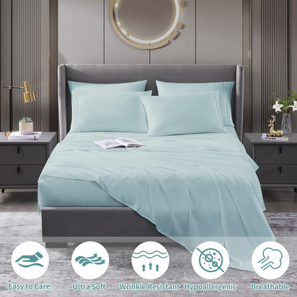 Cotiro 6 Piece Sheet Set King Size Hotel Luxury Sheet Set Deep Pocket Anti-Wrinkle Sheet Set
