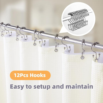 3 in 1 Waterproof Waffle Weave Shower Curtain and Clear Liner Set with 12 Stainless Steel Hooks Double Sided for Bathroom 72 Inches Heavy Duty Polyester Fabric Shower Curtains