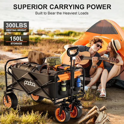 Electric Wagons Carts Foldable, Utility Cart, Beach Cart Large Capacity, 300lbs Grocery Cart with Big All-Terrain Wheels, Portable for Camping Outdoor Beach Fishing Picnic Sports Shopping (Black)