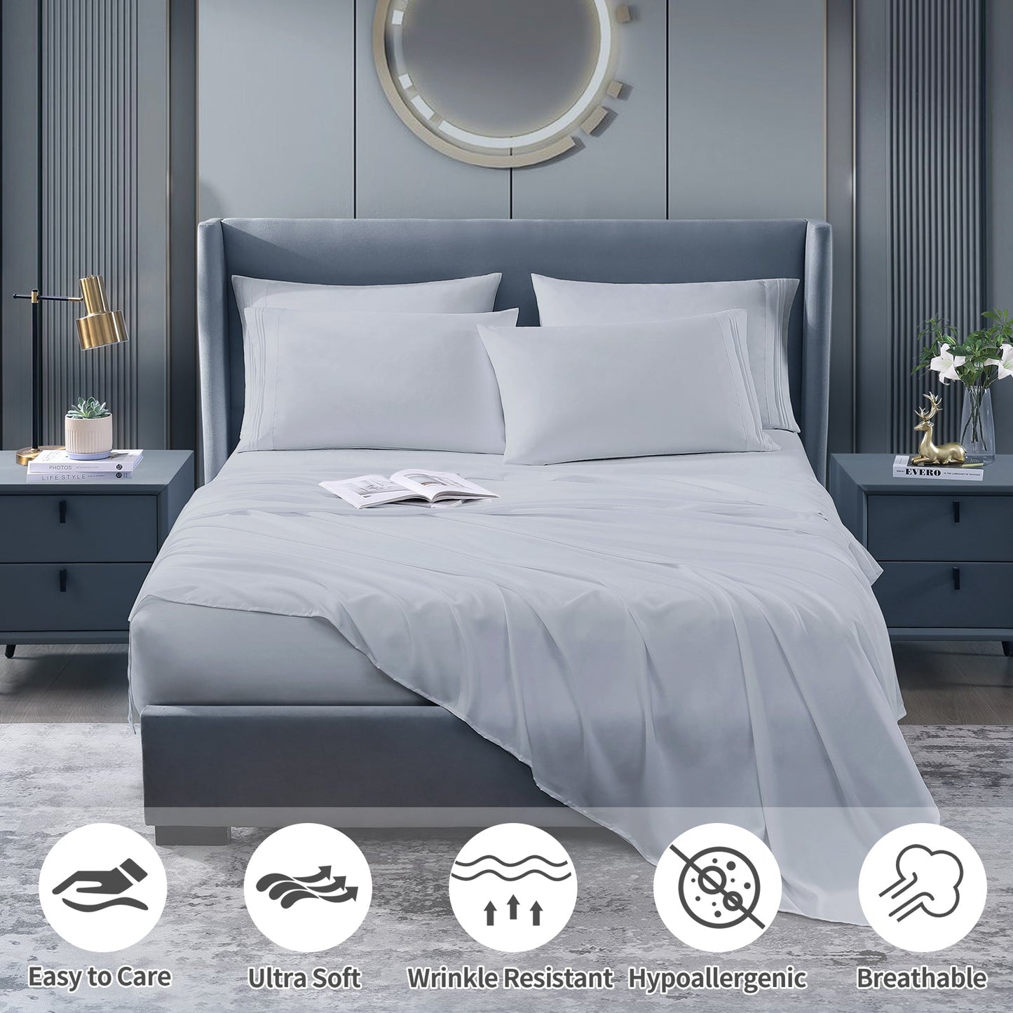 Cotiro 6 Piece Sheet Set King Size Hotel Luxury Sheet Set Deep Pocket Anti-Wrinkle Sheet Set