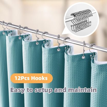 3 in 1 Waterproof Waffle Weave Shower Curtain and Clear Liner Set with 12 Stainless Steel Hooks Double Sided for Bathroom 72 Inches Heavy Duty Polyester Fabric Shower Curtains