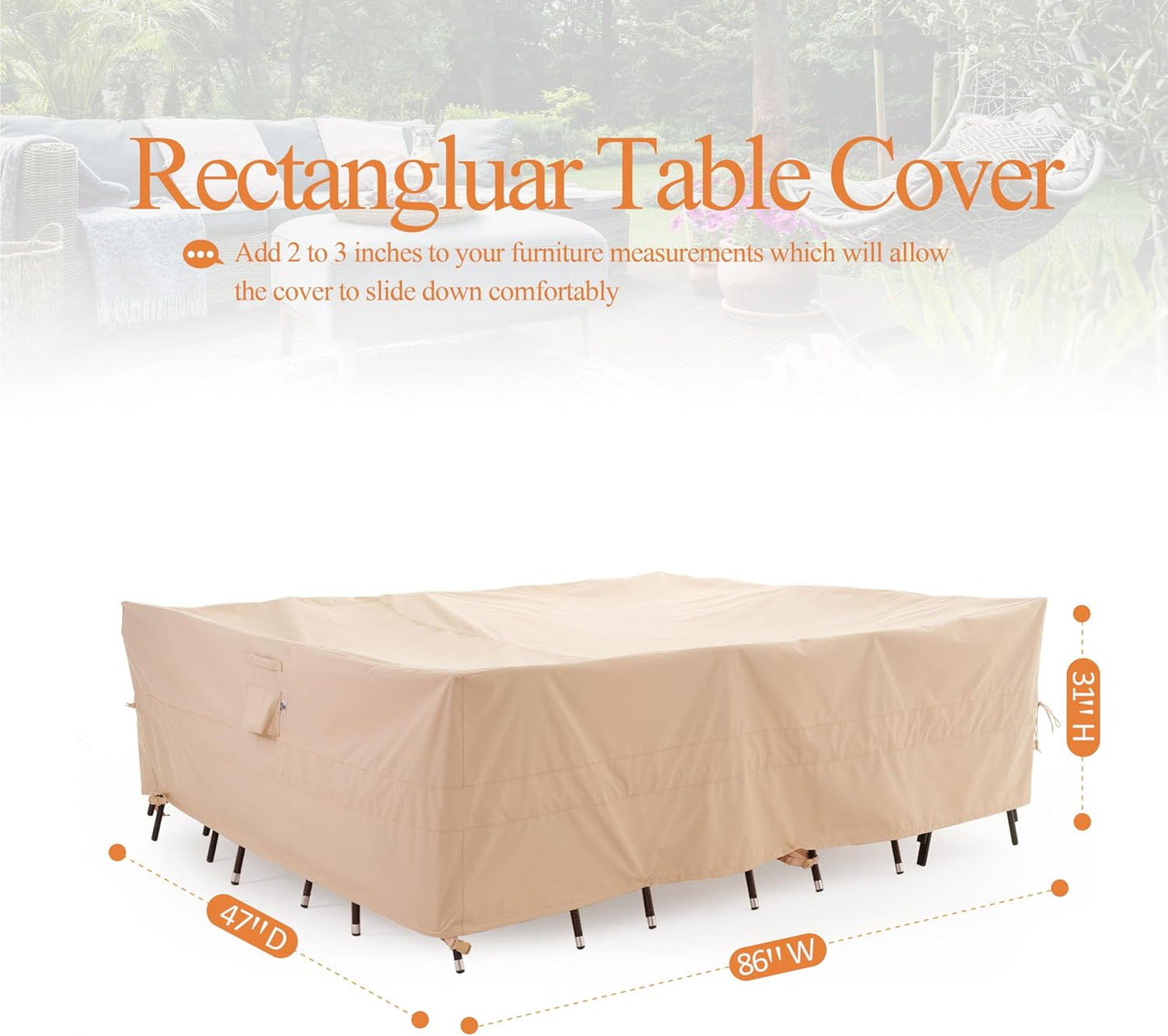 Patio Ottoman Covers Waterproof, Outdoor Coffee Table Cover Square, Fire Pit Table Cover Wind Resistant, UV Resistant