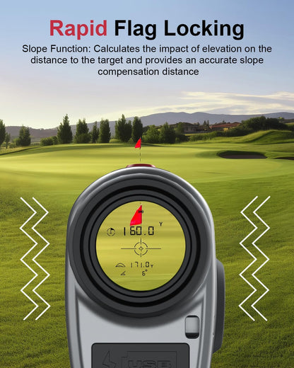 Golf Rangefinder with Slope, Golf Laser Rangefinder with Bag, 1300 Yards Rechargeable Range Finders Golfing with Flag Lock Vibration
