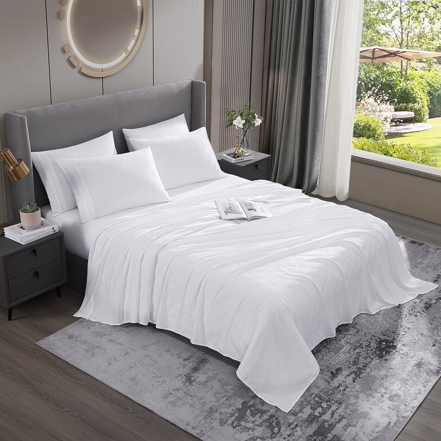 Cotiro 6 Piece Sheet Set King Size Hotel Luxury Sheet Set Deep Pocket Anti-Wrinkle Sheet Set