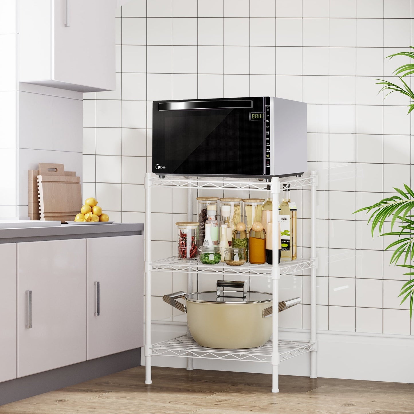 Cotiro 3-Tier Strong Storage Shelving Unit,Hollow Metal Wire Shelf with Anti-Sleep Feet,Indoor,Bathroom Black