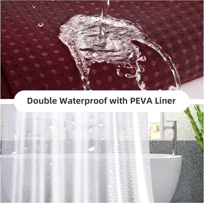 3 in 1 Waterproof Waffle Weave Shower Curtain and Clear Liner Set with 12 Stainless Steel Hooks Double Sided for Bathroom 72 Inches Heavy Duty Polyester Fabric Shower Curtains