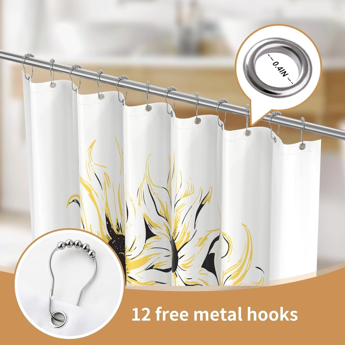 Shower Curtain with 12 Hooks Waterproof Curtain for Bathroom Modern Art Floral Polyester Fabric Abstract Shower Curtains 72x72