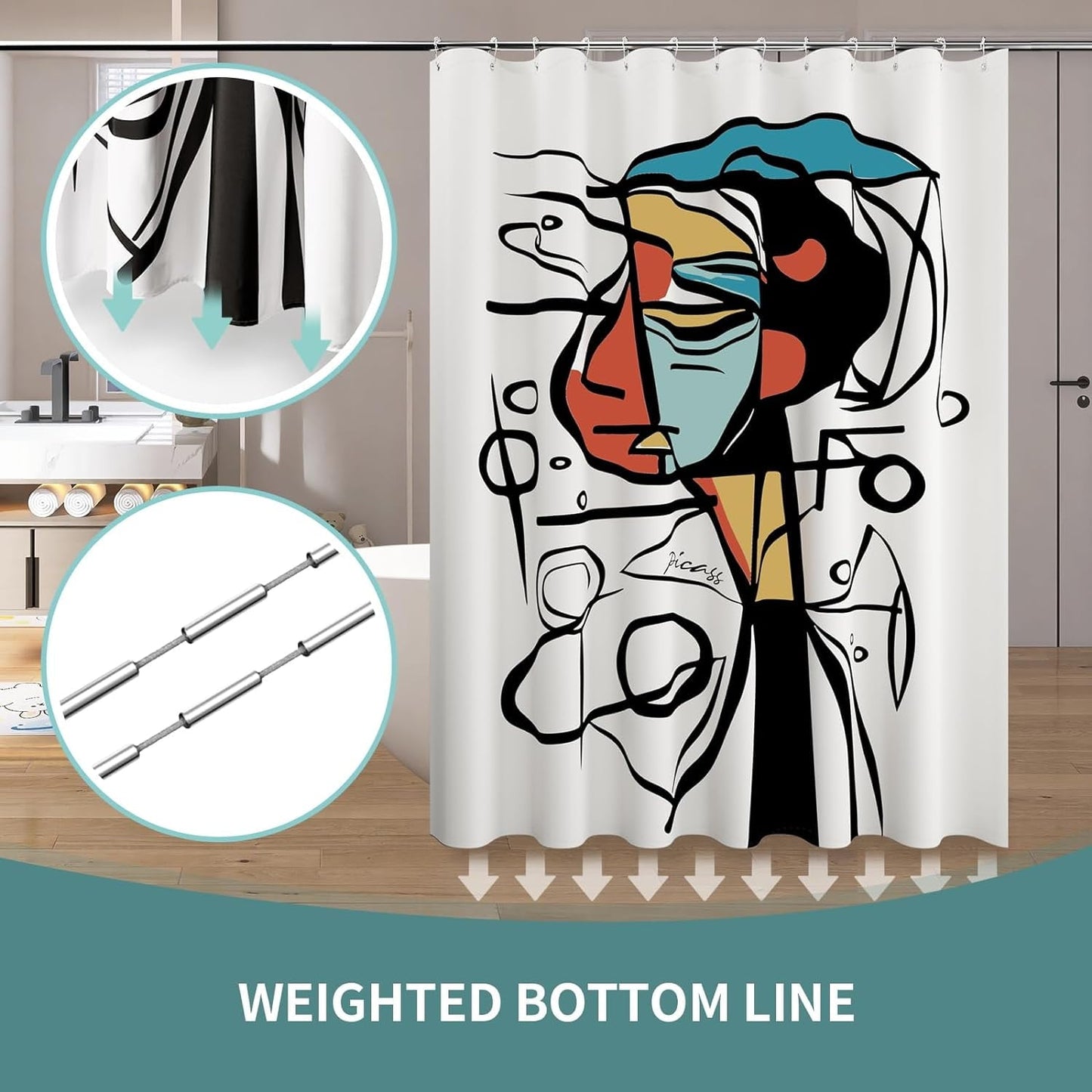Shower Curtain with 12 Hooks Waterproof Curtain for Bathroom Modern Art Floral Polyester Fabric Abstract Shower Curtains 72x72