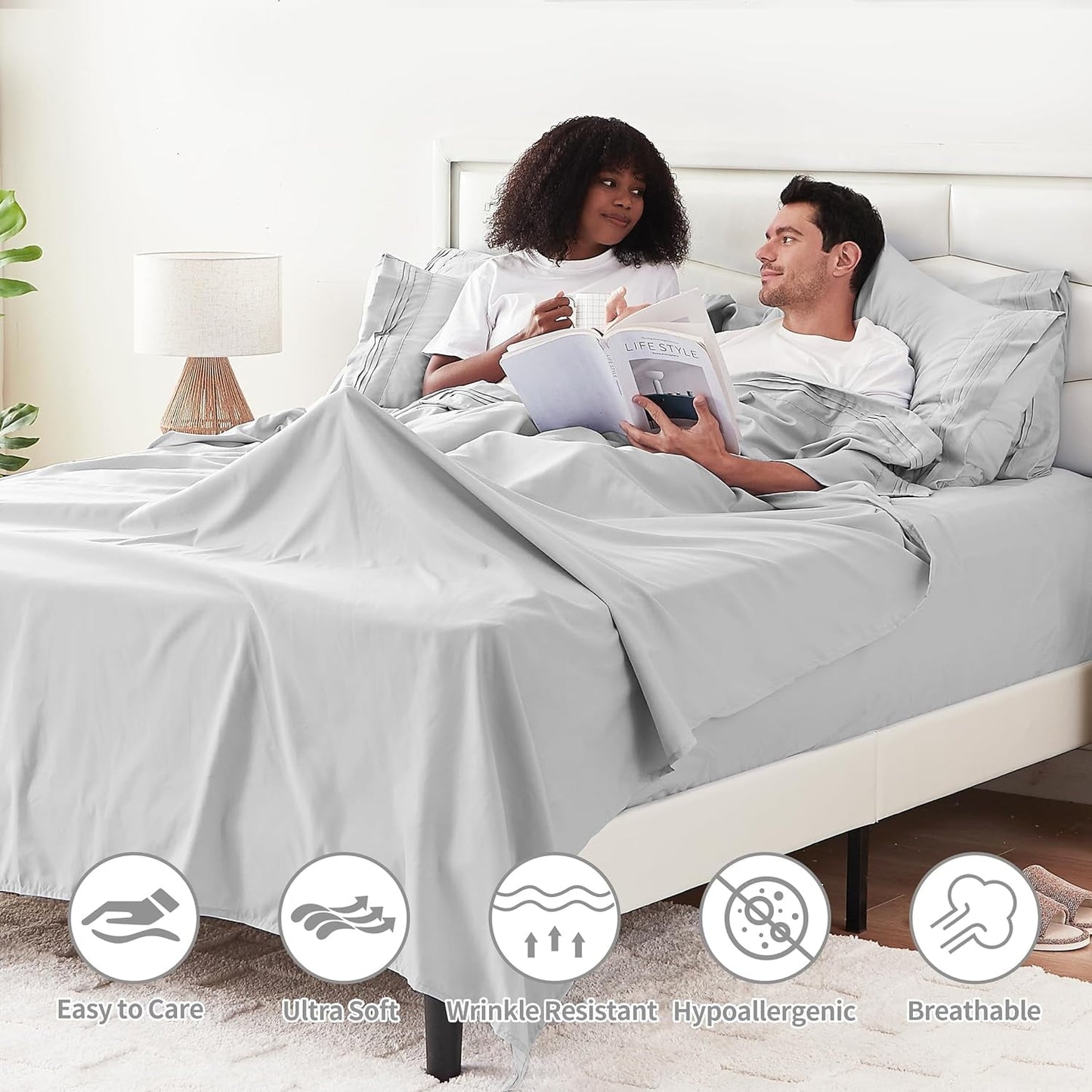 Cotiro 6 Piece Sheet Set King Size Hotel Luxury Sheet Set Deep Pocket Anti-Wrinkle Sheet Set