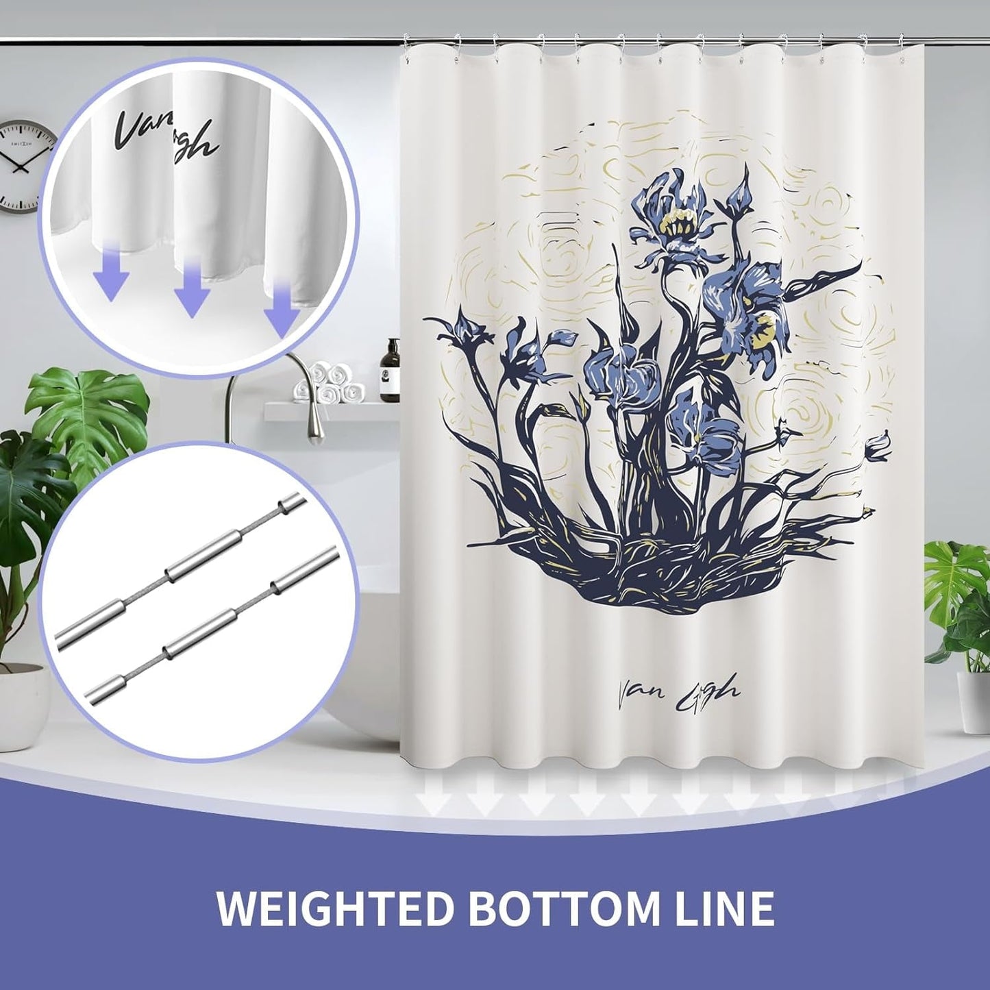 Shower Curtain with 12 Hooks Waterproof Curtain for Bathroom Modern Art Floral Polyester Fabric Abstract Shower Curtains 72x72