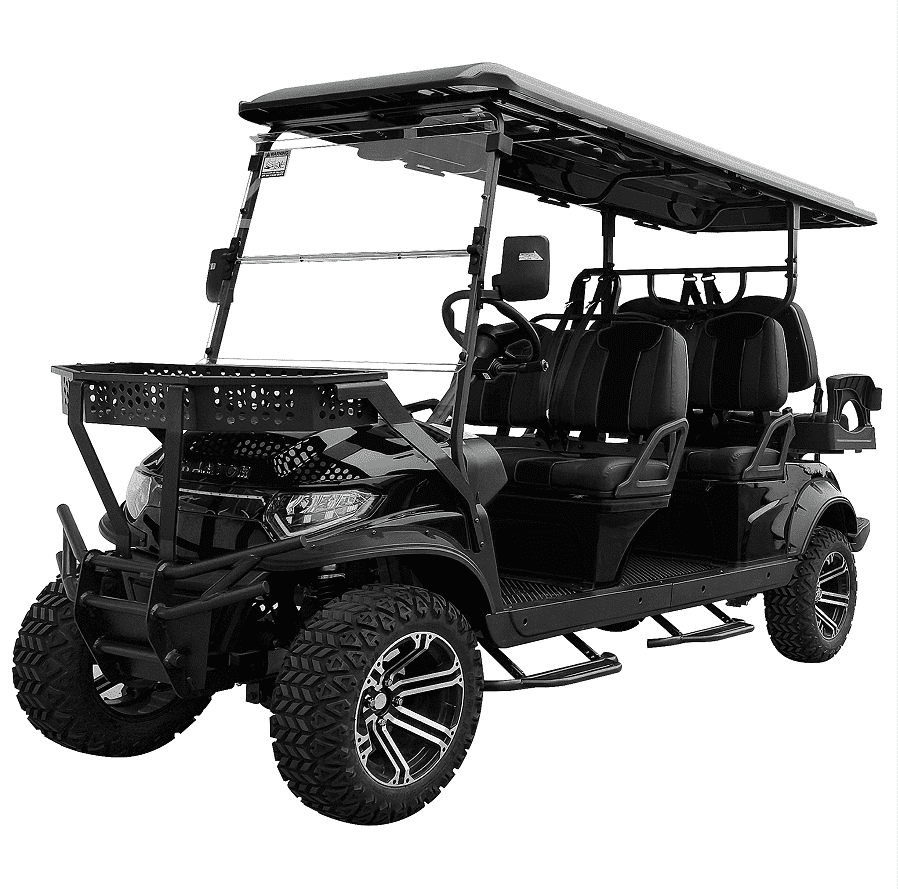 Luxury 6 Passenger Electric Cart, Lithium Battery, 48V 150AH, 40 Mile Driving Range, 5000W Electric Motor, 6 Seats, Golf Cart, Water Fall LED Lights, Electric Power Steering, Back Up Cam, Red