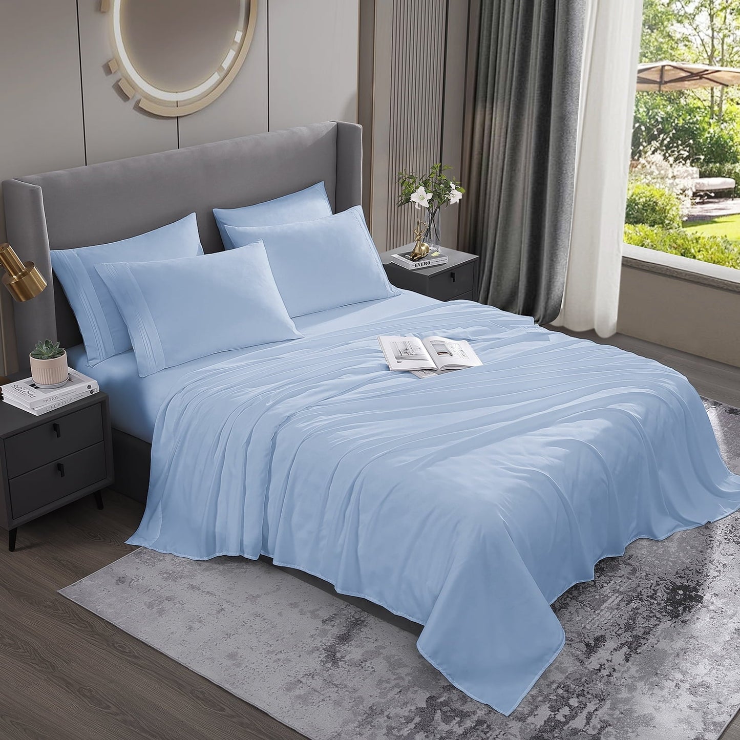Cotiro 6 Piece Sheet Set King Size Hotel Luxury Sheet Set Deep Pocket Anti-Wrinkle Sheet Set