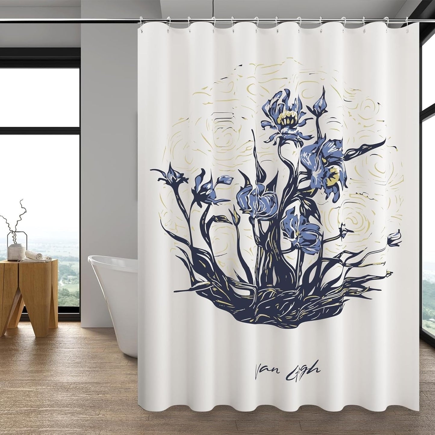 Shower Curtain with 12 Hooks Waterproof Curtain for Bathroom Modern Art Floral Polyester Fabric Abstract Shower Curtains 72x72