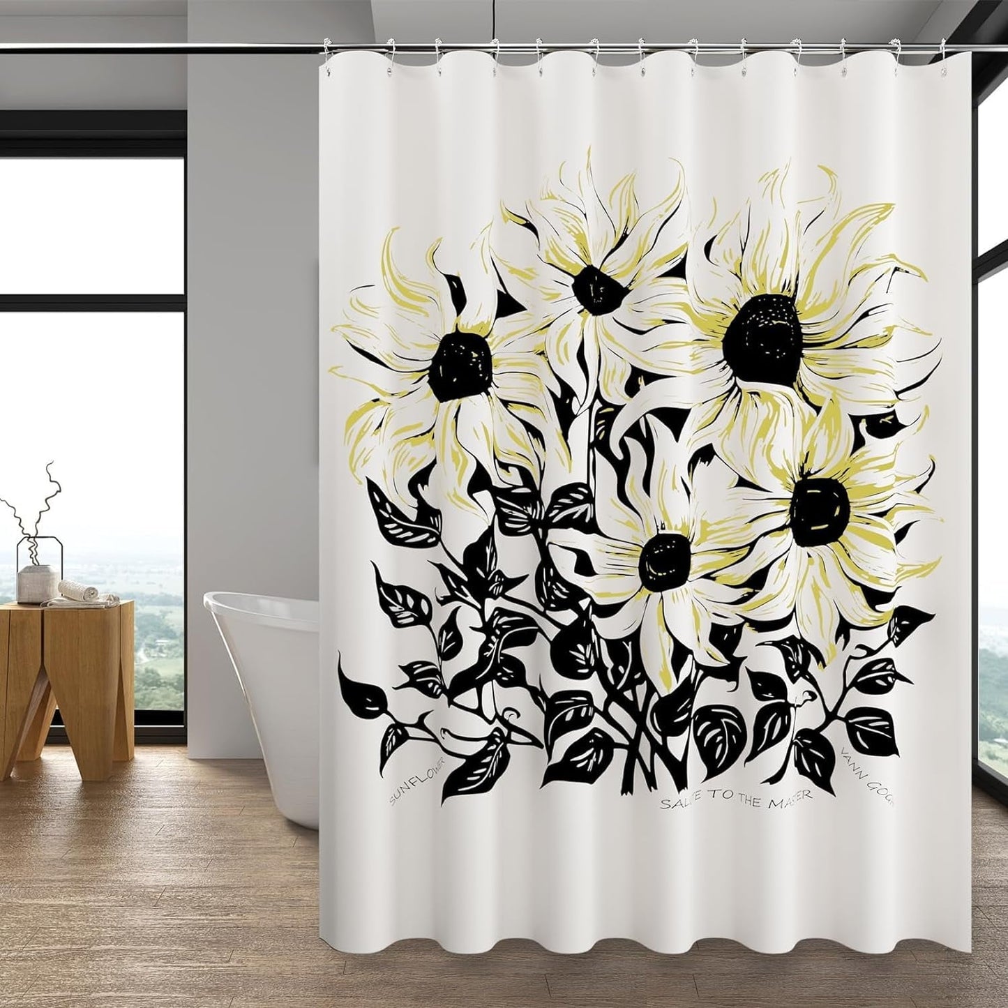 Shower Curtain with 12 Hooks Waterproof Curtain for Bathroom Modern Art Floral Polyester Fabric Abstract Shower Curtains 72x72