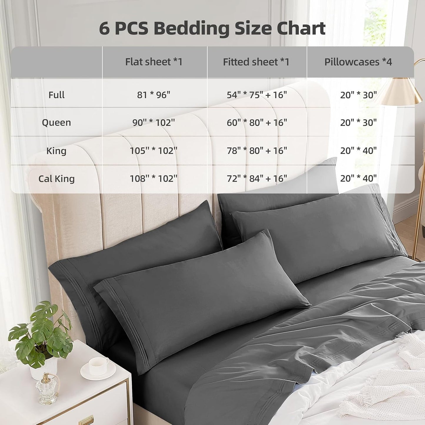 Cotiro 6 Piece Sheet Set King Size Hotel Luxury Sheet Set Deep Pocket Anti-Wrinkle Sheet Set