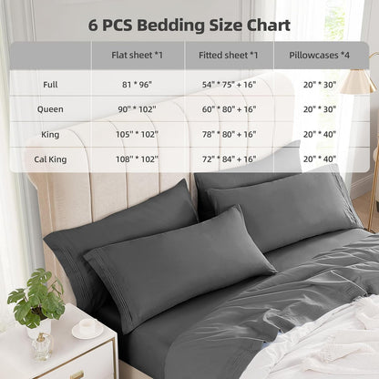 Cotiro 6 Piece Sheet Set King Size Hotel Luxury Sheet Set Deep Pocket Anti-Wrinkle Sheet Set