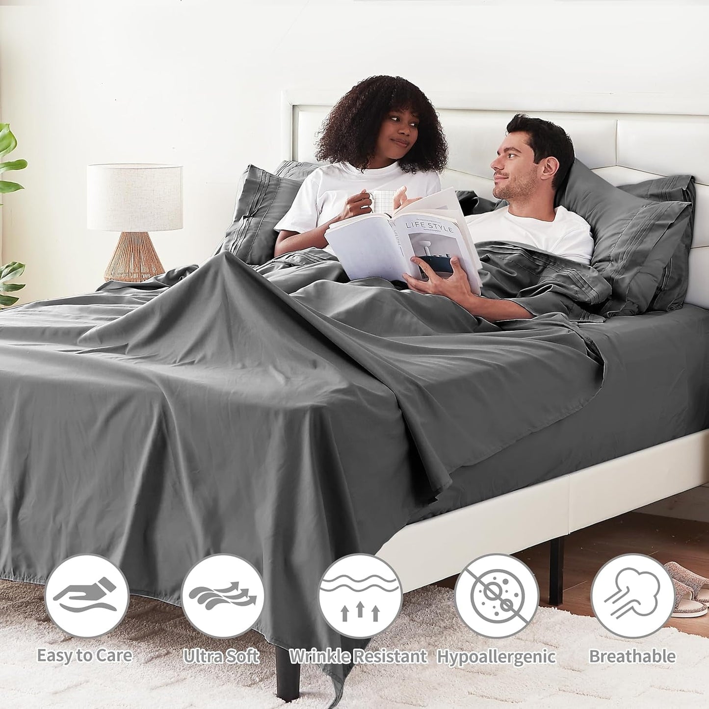 Cotiro 6 Piece Sheet Set King Size Hotel Luxury Sheet Set Deep Pocket Anti-Wrinkle Sheet Set
