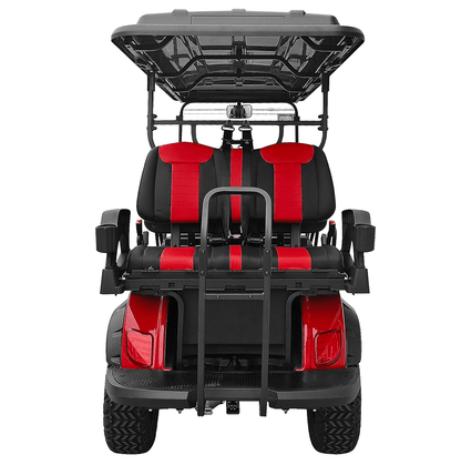 Luxury 6 Passenger Electric Cart, Lithium Battery, 48V 150AH, 40 Mile Driving Range, 5000W Electric Motor, 6 Seats, Golf Cart, Water Fall LED Lights, Electric Power Steering, Back Up Cam, Red