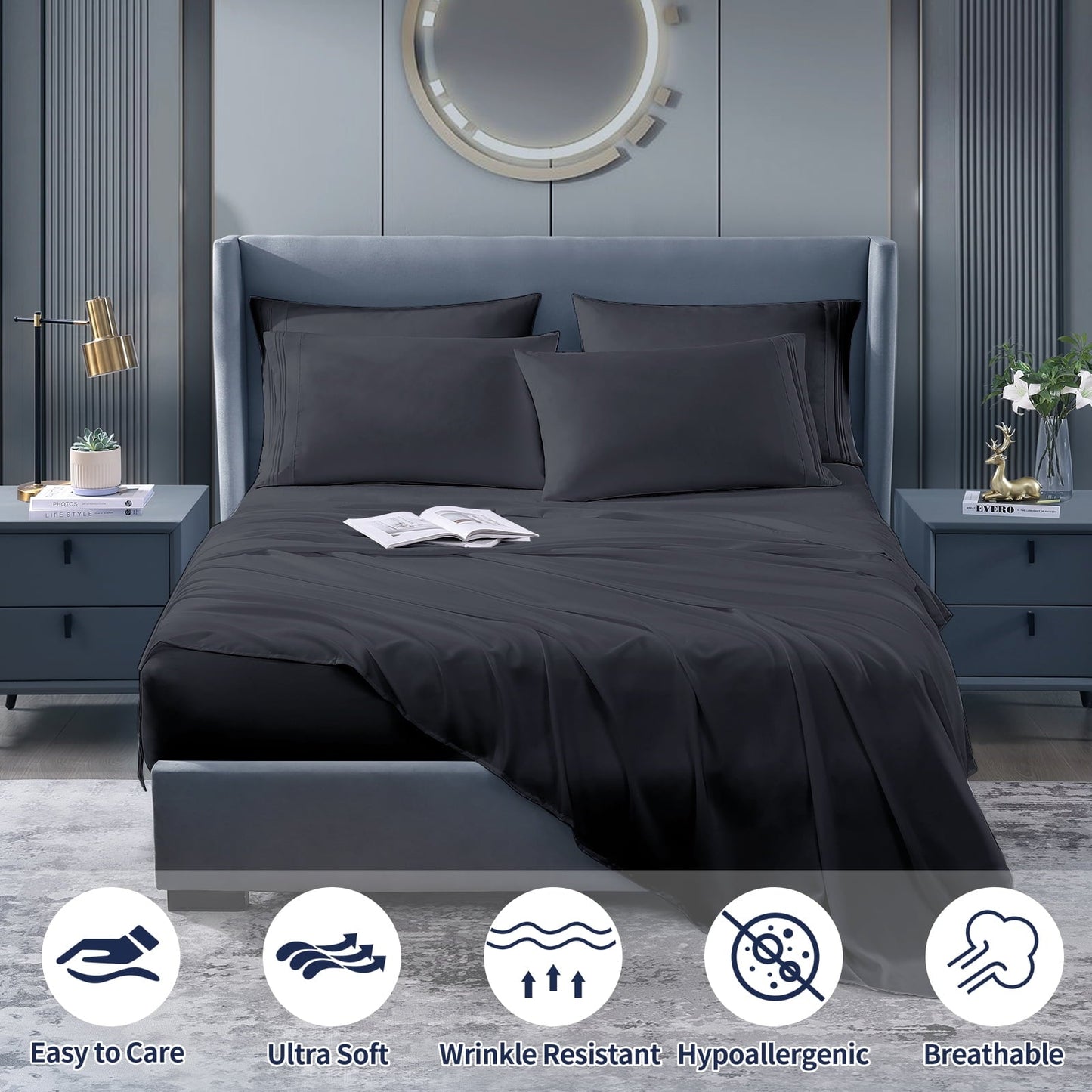 Cotiro 6 Piece Sheet Set King Size Hotel Luxury Sheet Set Deep Pocket Anti-Wrinkle Sheet Set