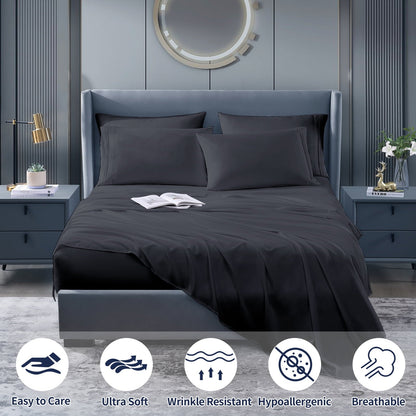 Cotiro 6 Piece Sheet Set King Size Hotel Luxury Sheet Set Deep Pocket Anti-Wrinkle Sheet Set