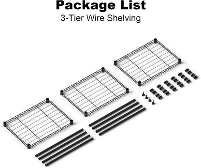 Cotiro 3-Tier Strong Storage Shelving Unit,Hollow Metal Wire Shelf with Anti-Sleep Feet,Indoor,Bathroom Black